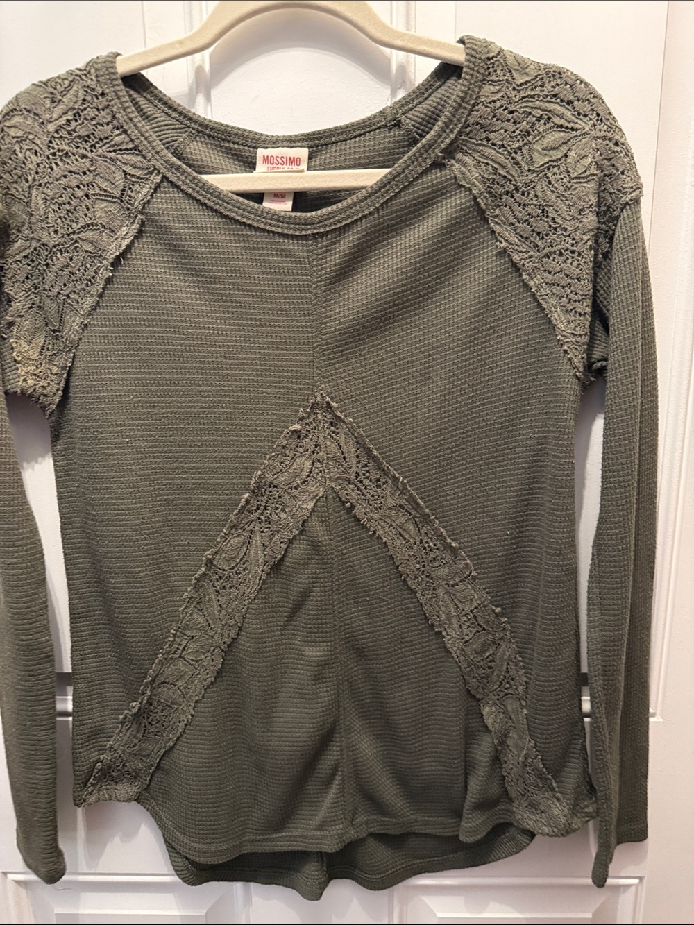 Mossimo Supply Co. olive lace-panel long sleeve thermal top